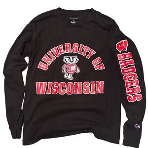 Champion‎ University of Wisconsin Badgers Black Long Sleeve T-Shirt Mens Medium